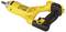 A yellow electric drill driver with a black handle lies on its side.