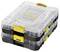 Two stackable storage boxes with transparent lids and yellow fastenings, perfect for organising tools or small parts.