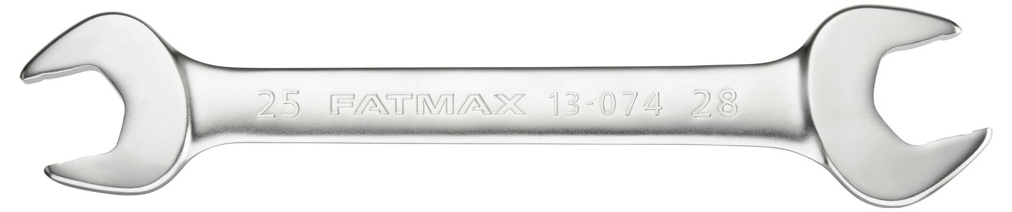 Metal double-ended spanner with size markings '25' and '28' on the handle, suitable for tightening or loosening screws.