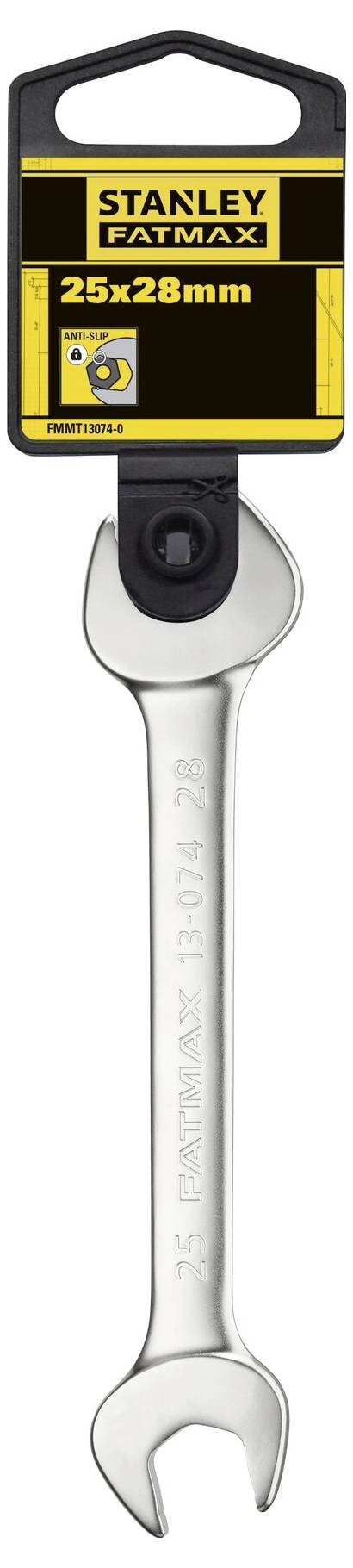 A 'Stanley Fatmax' spanner in 25 mm and 28 mm sizes, pictured with packaging label on top.