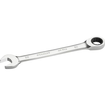 A silver spanner with an open-ended and a ring end, with the name 'Stanley' engraved on it.
