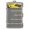 Transparent storage box by Stanley with yellow logo and picture of screws on the packaging. Contains multiple compartments for storage.