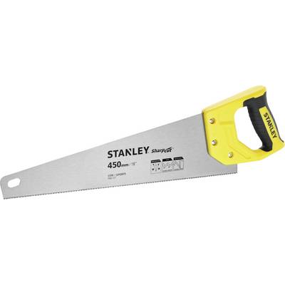 'Saw with yellow handle and silver blade, marked with 450 mm length and brand name. Suitable for woodworking.'