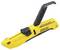 Yellow safety knife by Stanley Fatmax with retractable hook and blade, suitable for cutting cable sheaths.