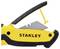 A yellow Stanley utility knife with a black handle, half-open, reveals the blade and a safety lever.