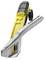 A yellow and silver safety cutter with a black handle and adjustment wheel for cutting materials.