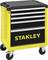 Yellow tool trolley with four black drawers, bearing the inscription 'STANLEY'. The trolley stands on four wheels.
