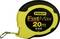 A yellow and black 'Stanley FatMax' tape measure, extended to 20 metres, with a 3:1 gear ratio.