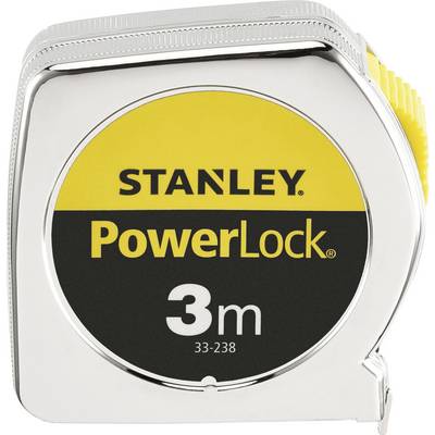 Tape measure case with a yellow and black sticker displaying 'STANLEY PowerLock 3m'.