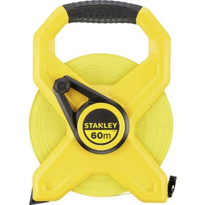 'Yellow Stanley tape measure with a length of 60 metres. In a robust black and yellow casing with an ergonomic handle.'