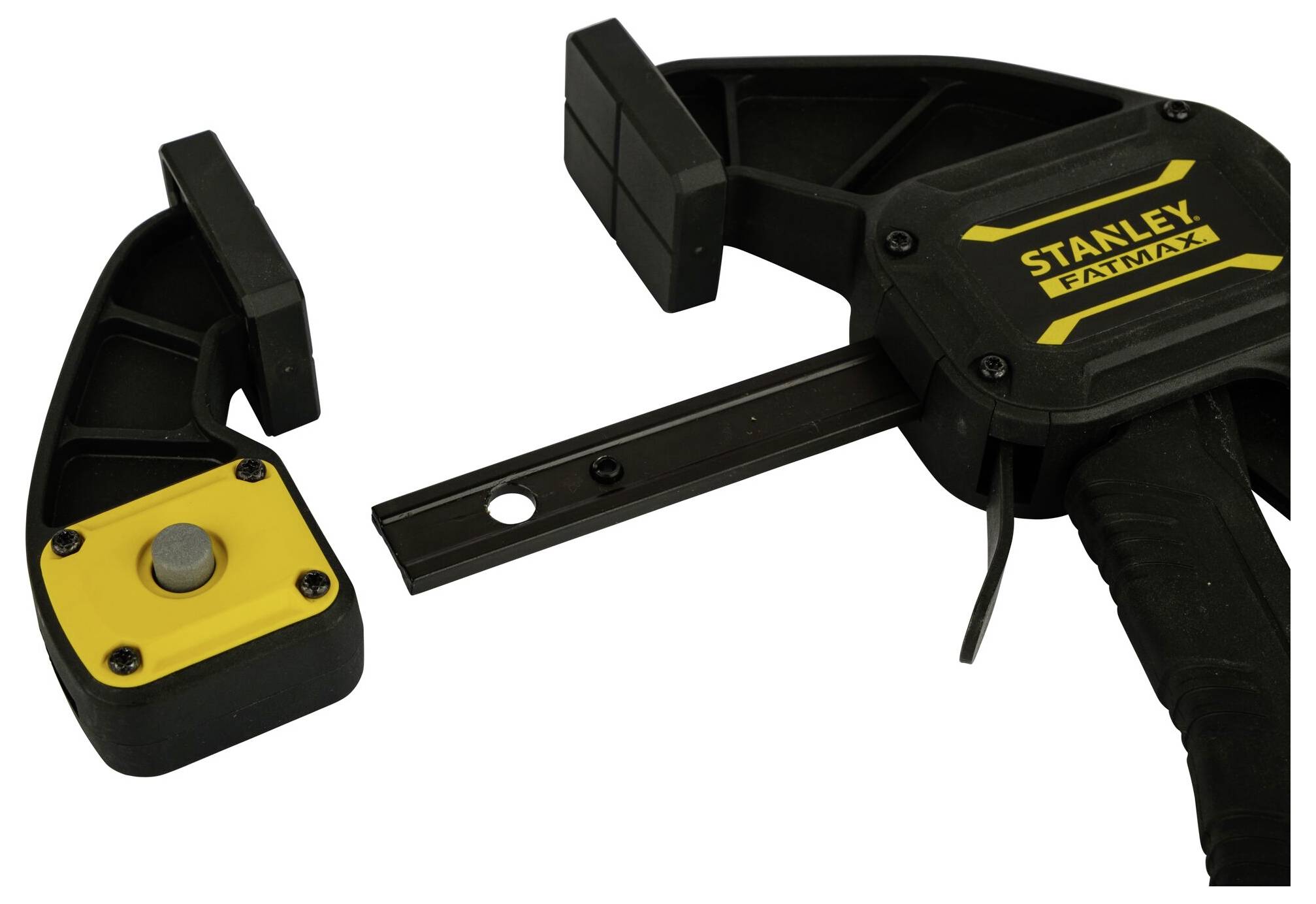 A black and yellow grip pliers, partially opened. 'STANLEY FATMAX' marking visible on the pliers.