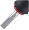 Close-up of a flat-head screwdriver with a black handle and red ring.
