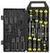 Screwdriver set with yellow and black handles in an open plastic case. Eight tools with various blade lengths.