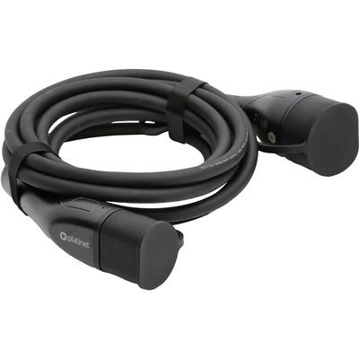 A black, coiled charging cable with plugs at both ends and the 'platinet' brand logo on one side.