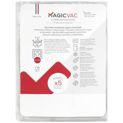 'Magic Vac' Vacuum Storage Bags with 5 Bags. Labelling in multiple languages, emphasising BPA-free, suitable for sous-vide cooking.