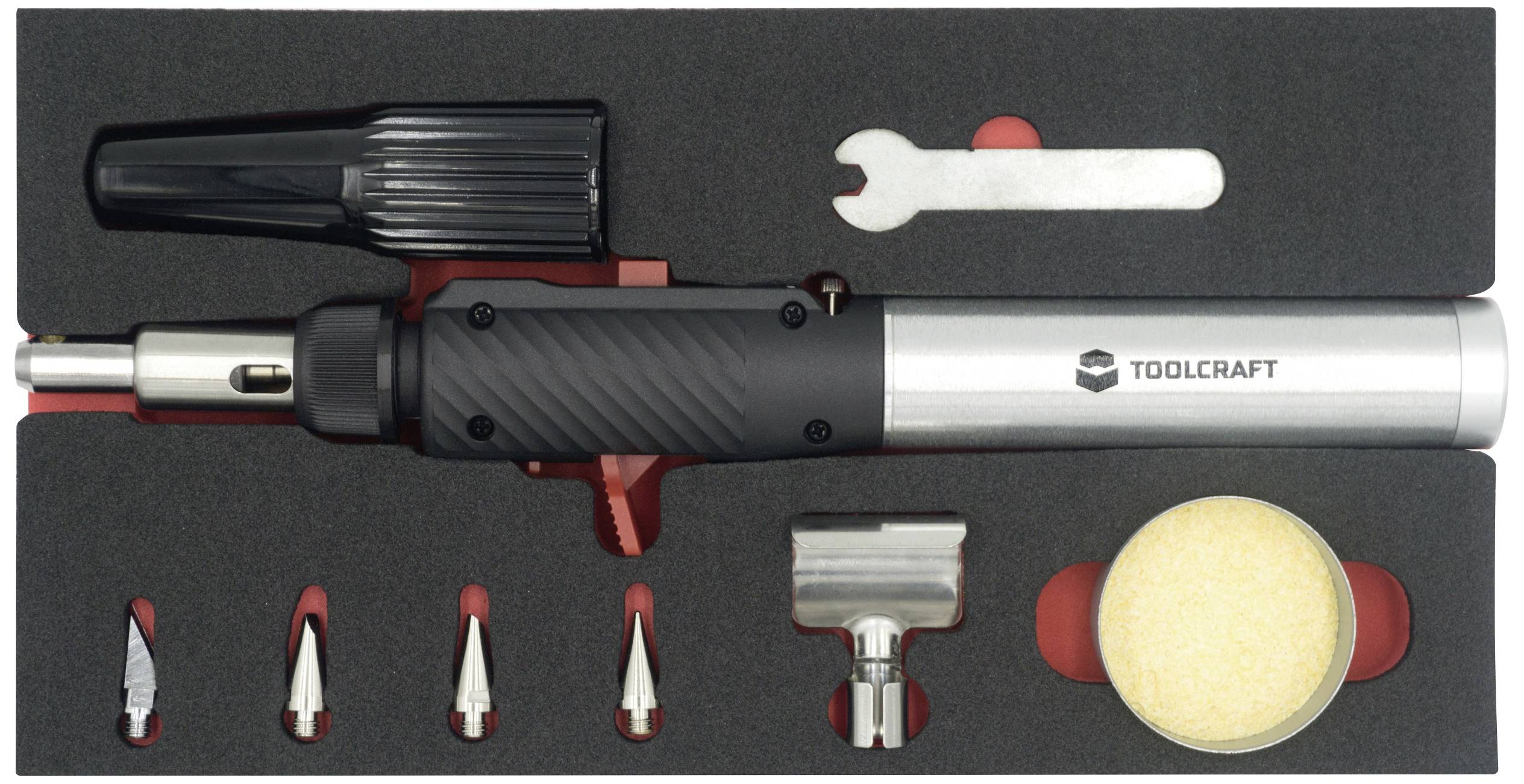 Soldering iron set with various attachments, cleaning accessories and tools, housed in a foam-lined case for organised storage.