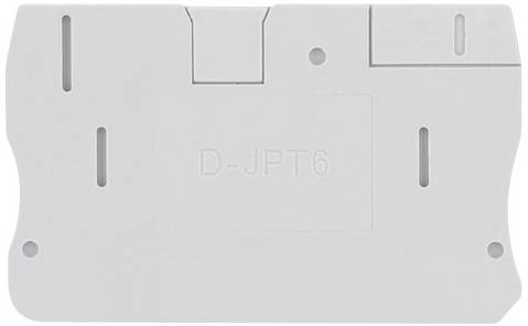 White plastic plate with the inscription 'D-JPT6', rectangular, with several narrow slits and holes.