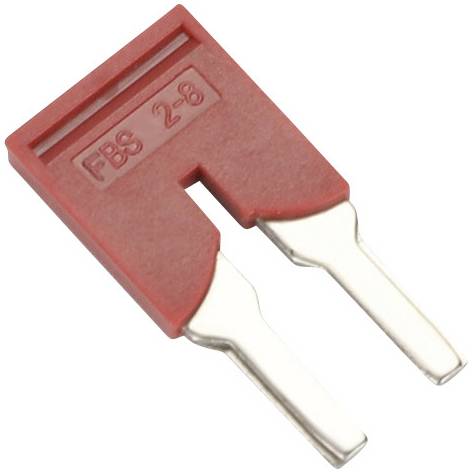 Red, two-pole fuse marked 'FBS 2-8', with metal pins at the bottom, for use in electrical circuits.