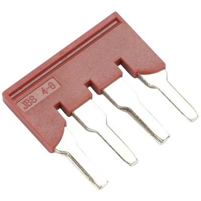 A red jumper block with four metallic pins, marked with 'JB 4-3', is used for electrical connection in printed circuit boards.