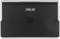 Black Asus monitor, rear view, with brand logo in the centre.