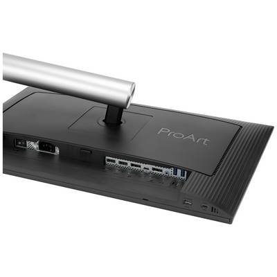Rear view of a monitor with 'ProArt' inscription. Visible ports and a metal stand.