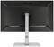 A black computer monitor from behind, with a sturdy silver stand. The brand name is visible at the top.