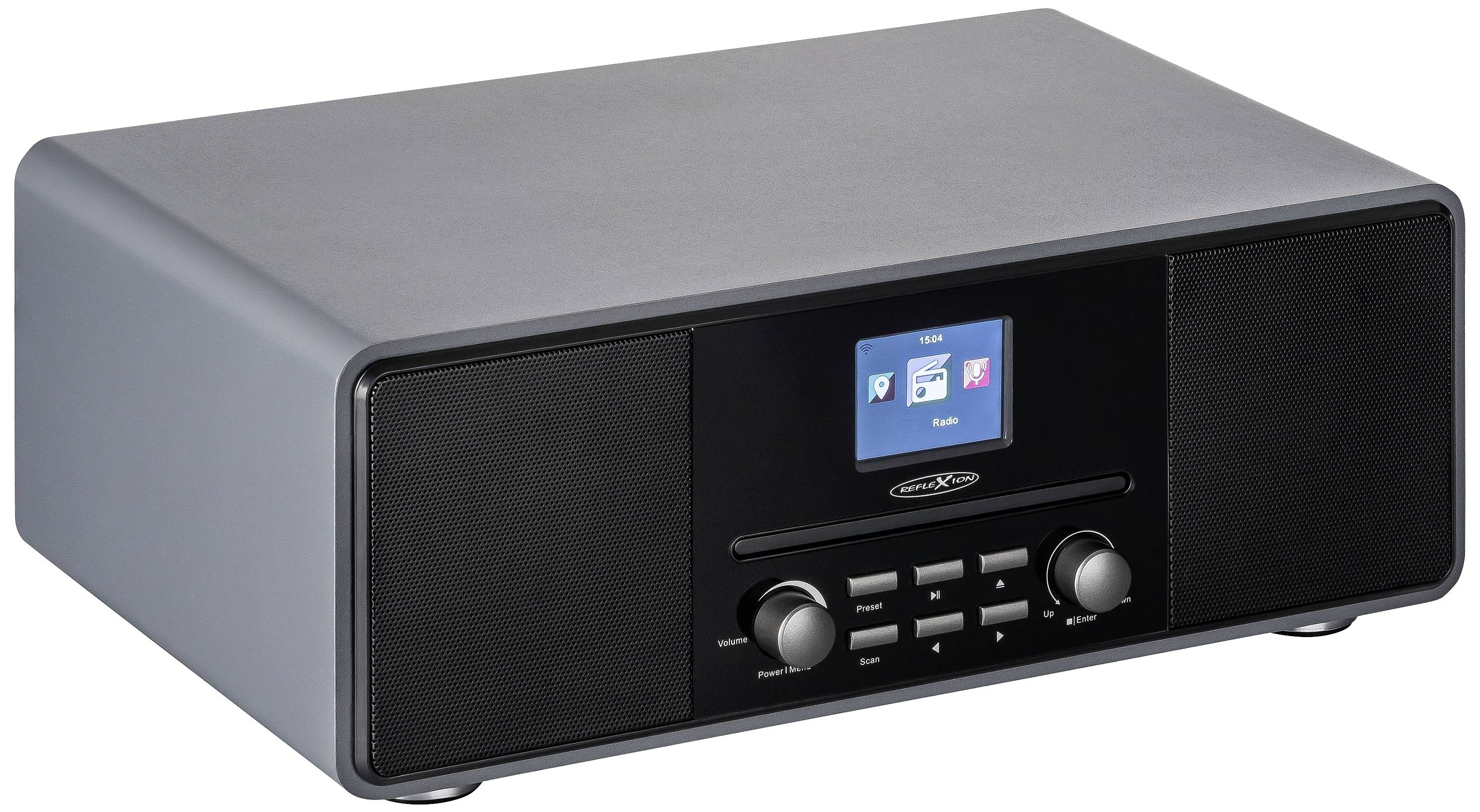 Reflexion HRA19DAB/GR Desk radio DAB+, DAB, FM MP3, CD, DAB+, Bluetooth, AUX, FM Incl. remote control, Incl. speaker box, Alarm clock Grey