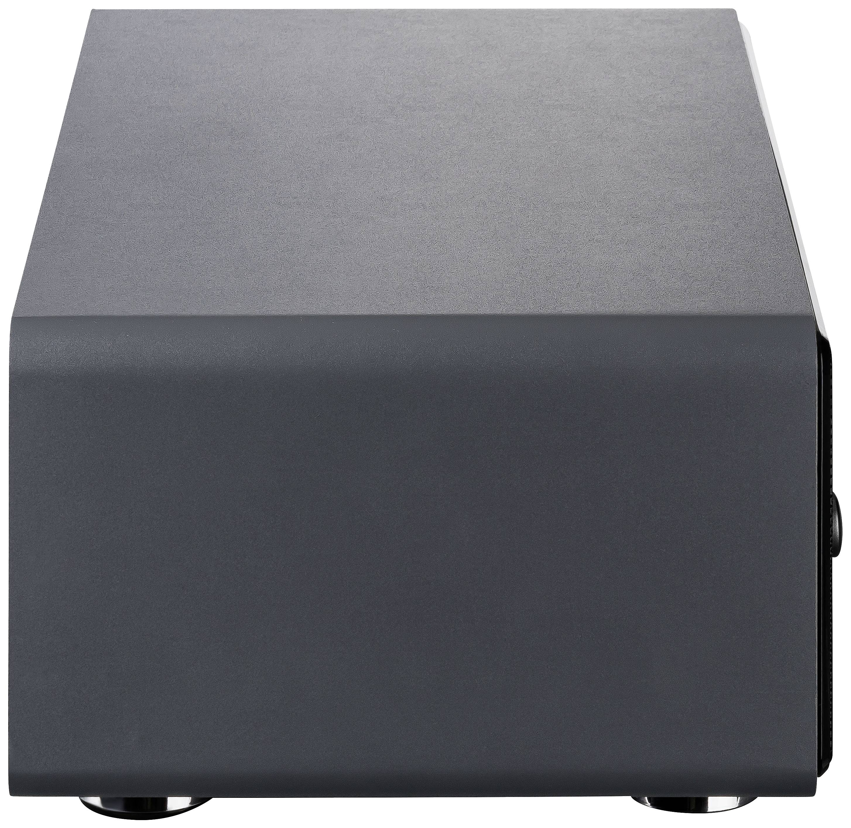 A black cuboid box on a flat surface.