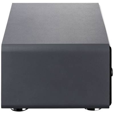 A black cuboid box on a flat surface.