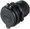 Black USB socket with protective cover.