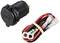 'Black USB socket next to red and black cable with terminals, bundled together with an elastic band.'