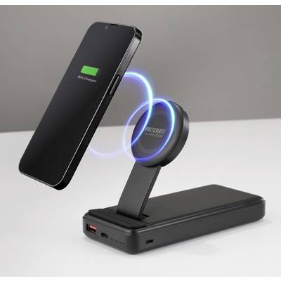 A black smartphone hovers above a charger with blue charging waves. The battery indicator shows '80% charged'.