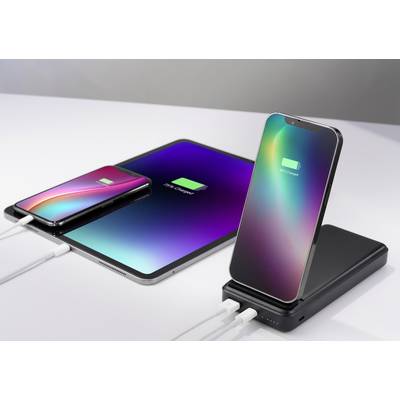 Three mobile devices (two smartphones, one tablet) are being charged simultaneously. The screens each display an '80% Charged' indicator.