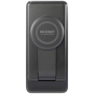Black VOLTCRAFT power bank, model VC-WPB-20000, standing upright.