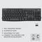Black keyboard with German labelling, offers splash-proof design, 8 special function keys, adjustable height, connects via USB receiver or Bluetooth.