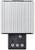 Compact silver aluminium radiator with a black connection module at the bottom, identifiable by three terminal screws.
