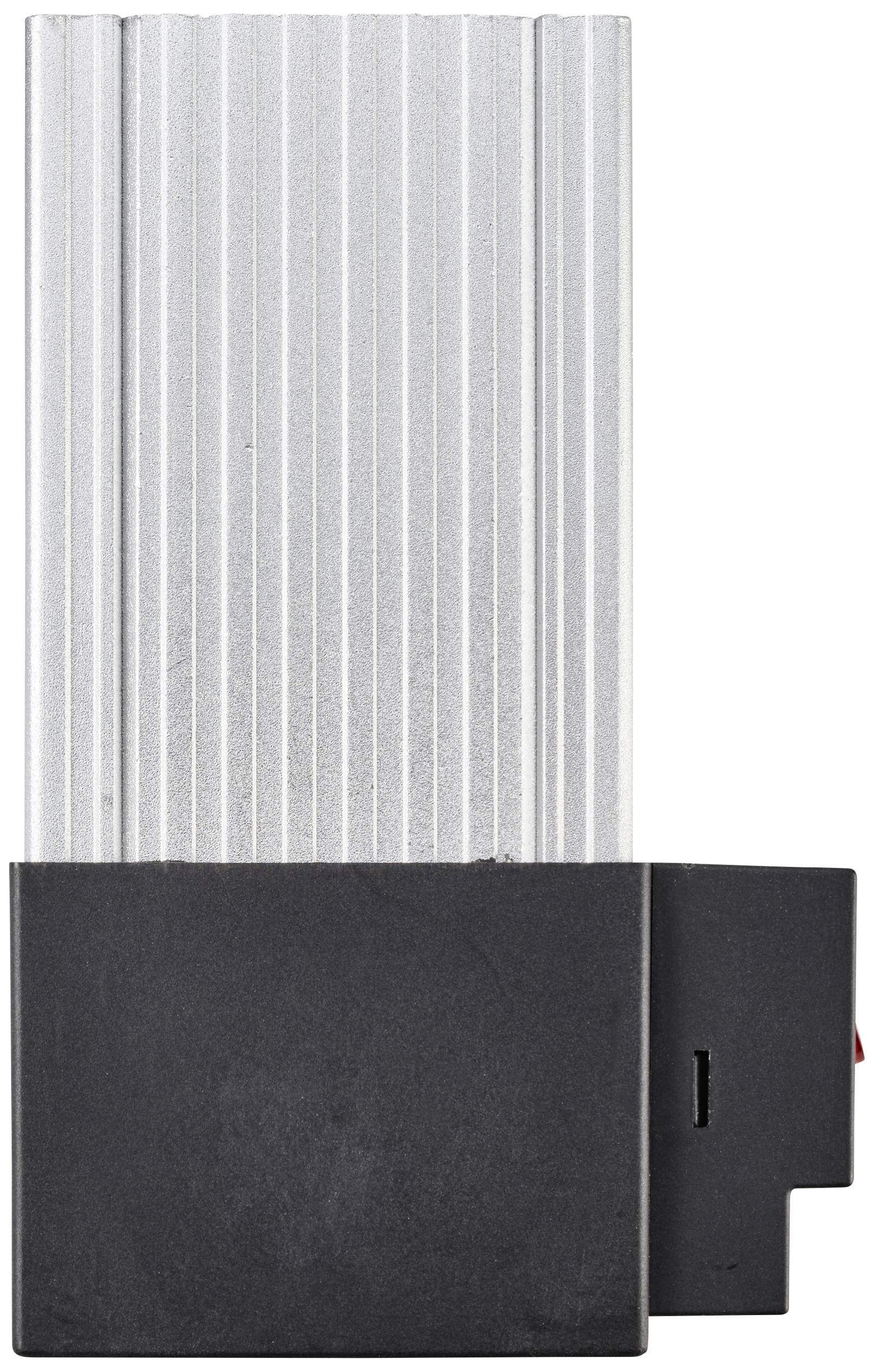 A vertical, silver heatsink with grooves mounted on a black, rectangular base. Used for heat dissipation in electronic devices.