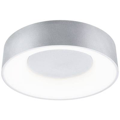 Round ceiling light with a grey frame and a large, central light diffuser that emits soft, even light.