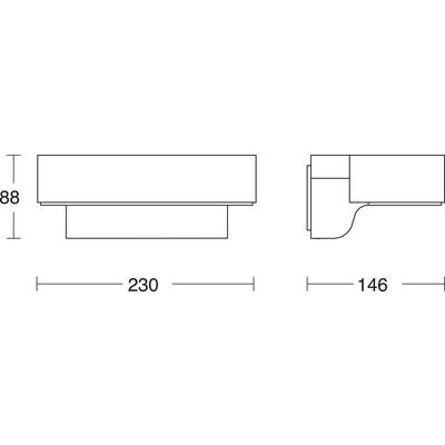 Technical drawing of a rectangular object with a width of 230 mm and depth of 146 mm, height 88 mm.