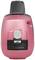 A pink, portable camera with a grey casing lid, a lens in the centre, and a USB port underneath.