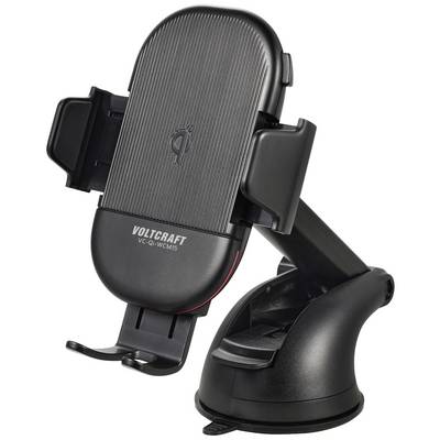 Smartphone holder with adjustable gripping arms and suction cup. Brand name on the front. Suitable for automotive use.