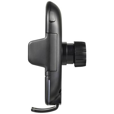 Black electronic device seen from the side, with a prominent lens, possibly a camera or measuring instrument.