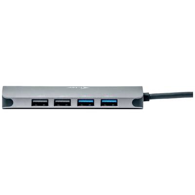 USB hub with four ports: two black and two blue USB sockets, connected via a cable.