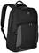 Black rucksack with grey details, multiple compartments and a top handle. Suitable for daily use.