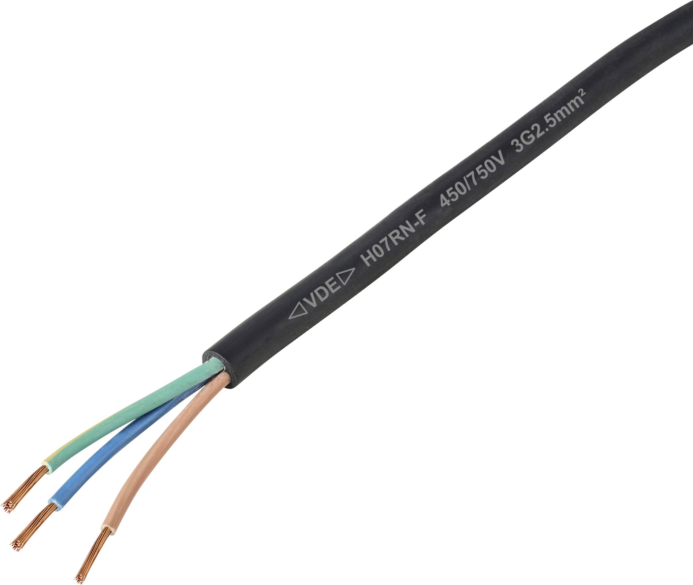 TRU COMPONENTS TC-11594940 Rubber flexible cable H07RN-F 3 x 2.5 mm² Black Sold per metre