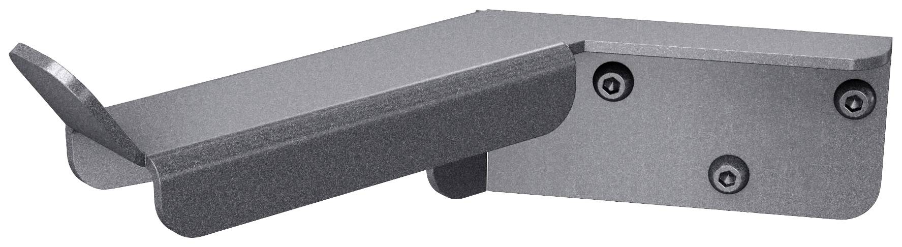 Metal angle bracket with four screw holes, suitable for mounting on walls or other surfaces. Robust design.