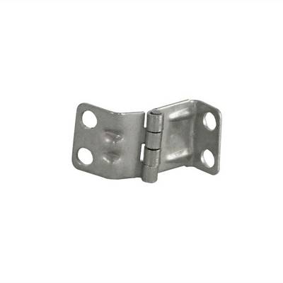 Metal hinge with two wings and four visible fixing holes, shown in an open position.