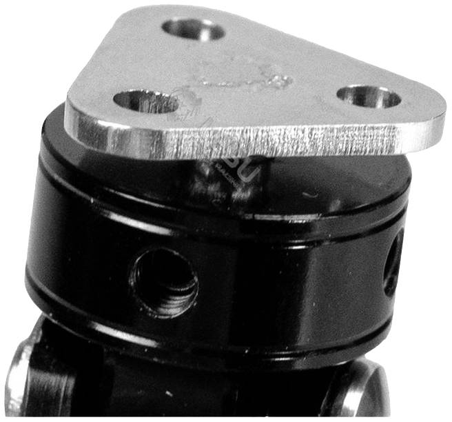 Three-part mechanical joint with a metal plate on top, suitable for connecting components or devices. Triangular shape visible.