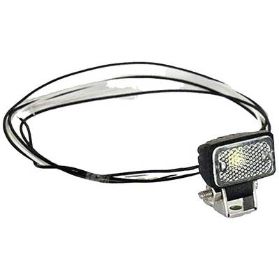A black cable with a clear lens and a metallic fixing element, possibly an electrical component.