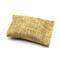 A small, rectangular, beige pouch made of coarse fabric. It is resting on a white surface.